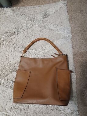 Women's Tan Shoulder Bag with Braided Handle